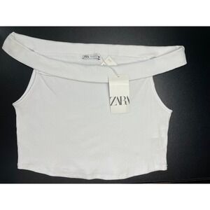 Zara Women's Off The Shoulder Ribbed White Cropped Top Size Large New With Tags